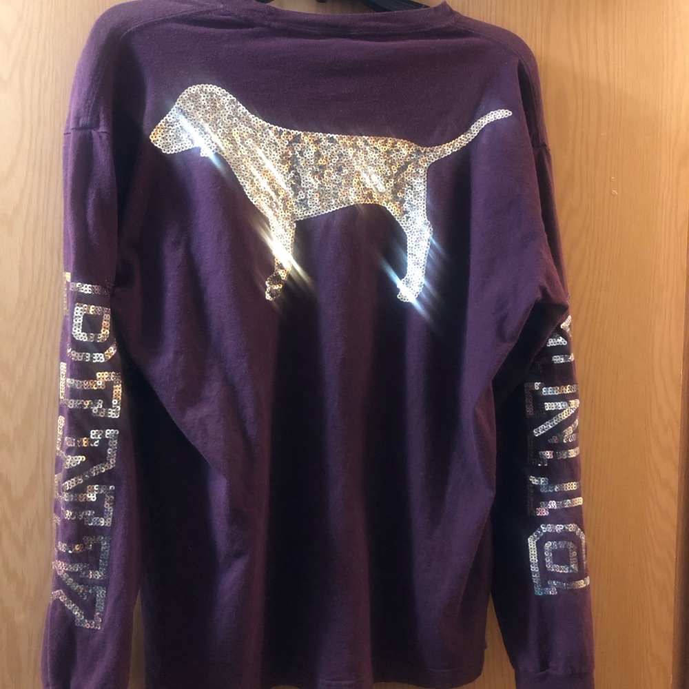Victoria Secret Pink Women’s Long Sleeve Bling Dark Tee - Picture 2 of 2